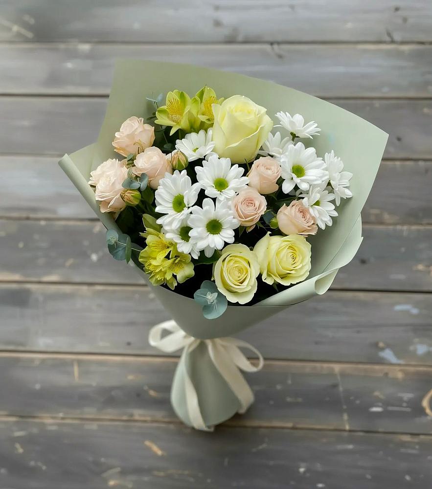 Букет цветов из: Альстромерии, Розы и Хризантемы в Елизаветинском