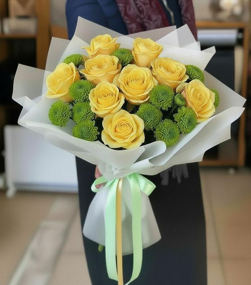 Букет цветов из: Хризантемы и Розы в Елизаветинском