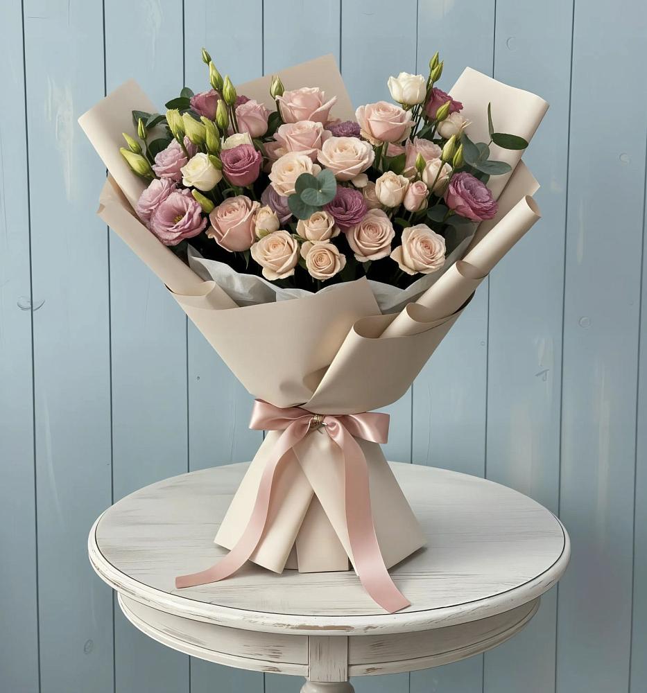 Букет цветов из: Розы и Лизиантусы в Елизаветинском