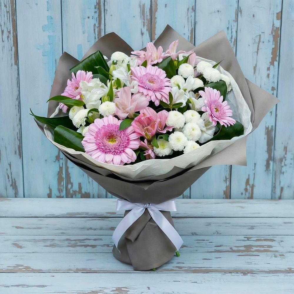 Букет цветов из: Герберы, Альстромерии и Хризантемы в Елизаветинском