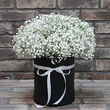 Цветочная композиция из Гипсофила в шляпной коробке в Елизаветинском